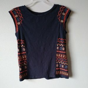 Lucky Brand Embroidered Womens Top